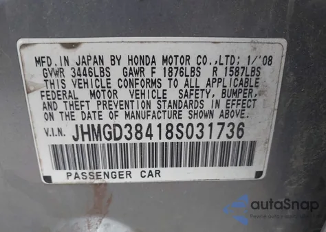 2008 Honda Fit из США, поврежденный, VIN JHMGD38418S031736